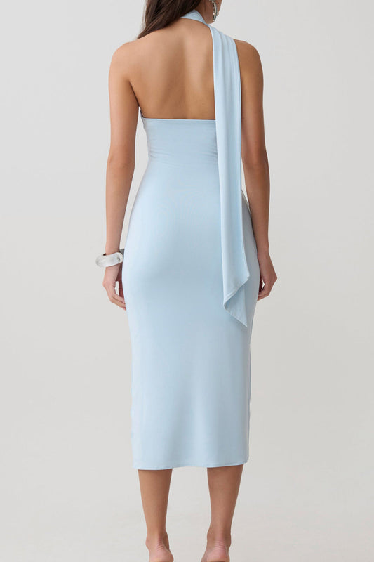 One Shoulder Scarf Tie Midi Dress