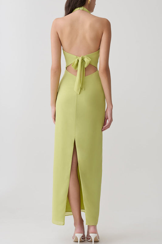 Halter Tie Back Chiffon Column Maxi Dress
