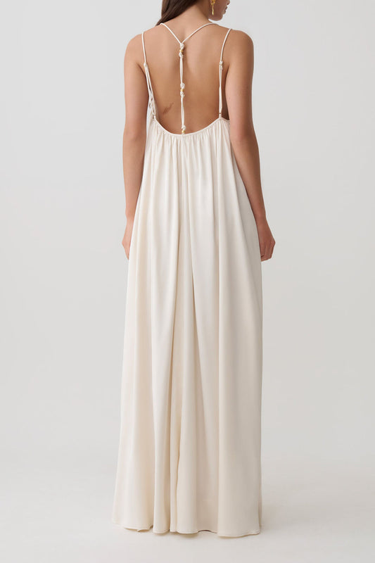 Gathered Satin Cross Back Maxi Dress