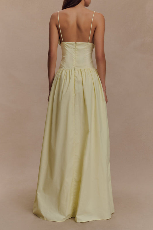 Ruffle Bust Cotton Drop Waist Maxi Dress