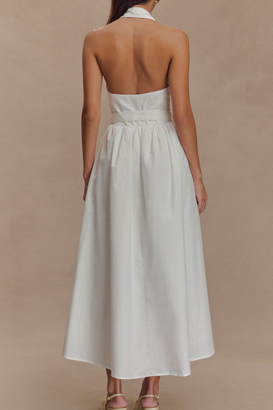 Collared Halter Open Back Midi Dress
