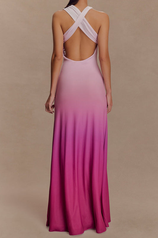 Asymmetric Cross Back Slinky Maxi Dress