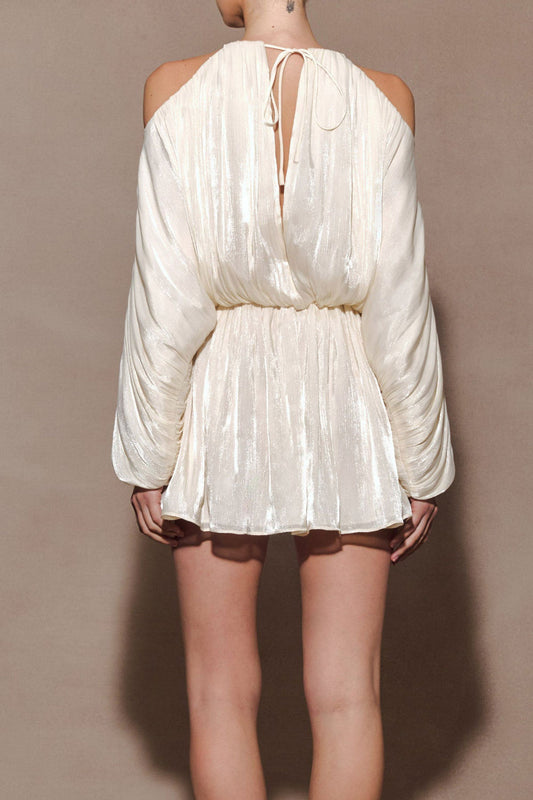 Cold Shoulder Pleated Halter Mini Dress