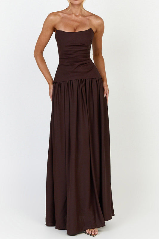Strapless Draped Drop Waist Maxi Dress