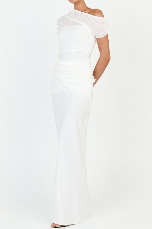 Asymmetric Draped Short Sleeve Maxi Dress
