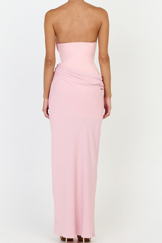 Strapless Foldover Draped Corset Maxi Dress