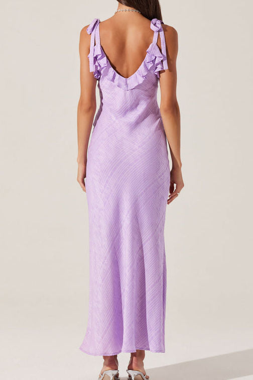 Ruffle Trim Side Slit Maxi Dress
