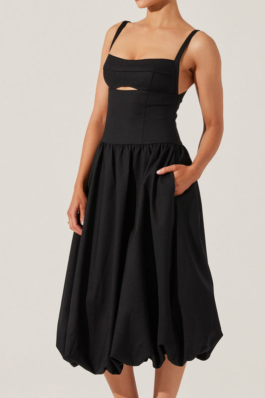 Square Neck Bubble Hem Midi Dress