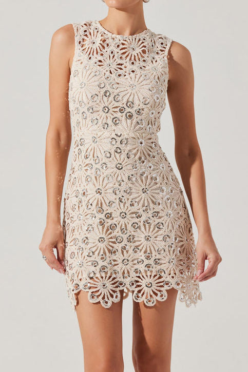 Floral Crochet Open Back Mini Dress