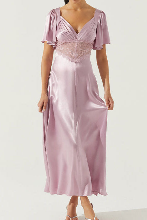 Flutter Sleeve Lace Waist Midi Dress