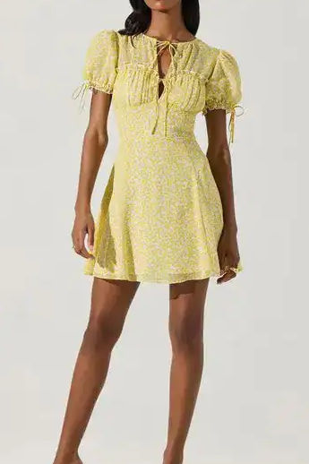 Puff Sleeve Tie Front Floral Mini Dress