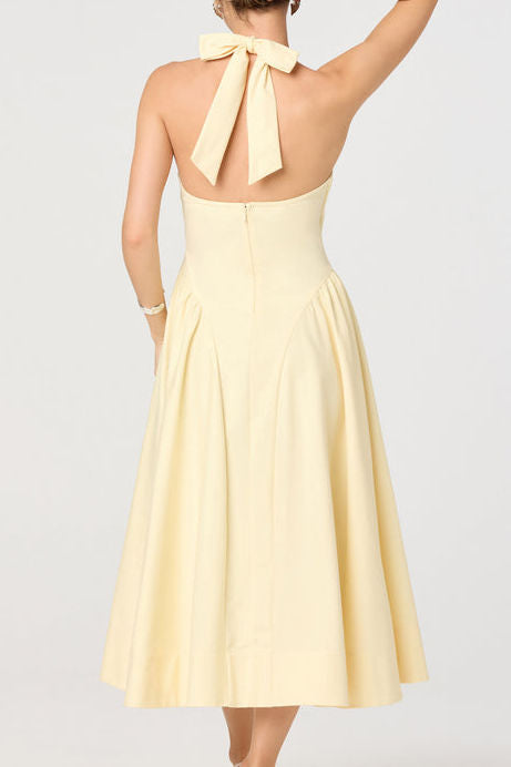 Deep V Halter A-Line Midi Dress