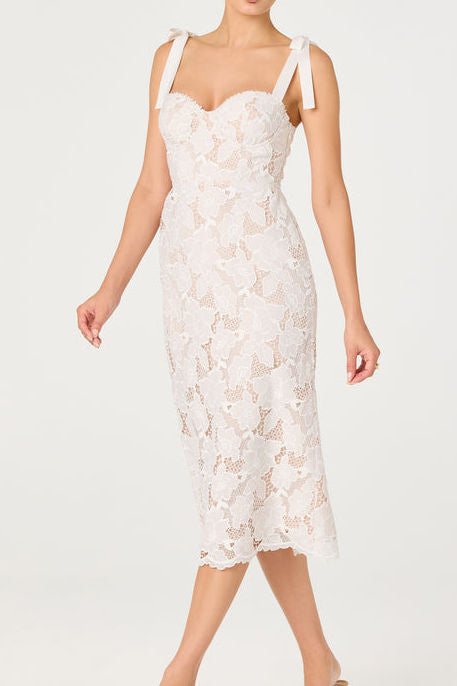 Tie Shoulder Bustier Lace Midi Dress