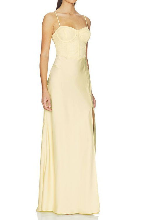 Bustier Satin High Slit Maxi Dress