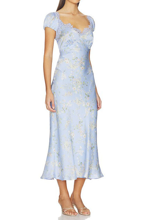 Scalloped Lace Floral Jacquard Midi Dress