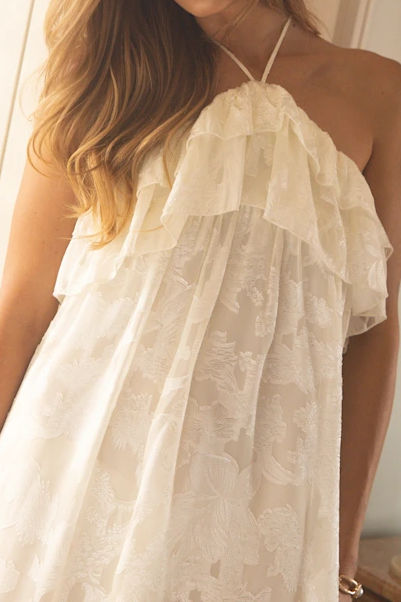 Halter Lace Ruffle Mini Dress