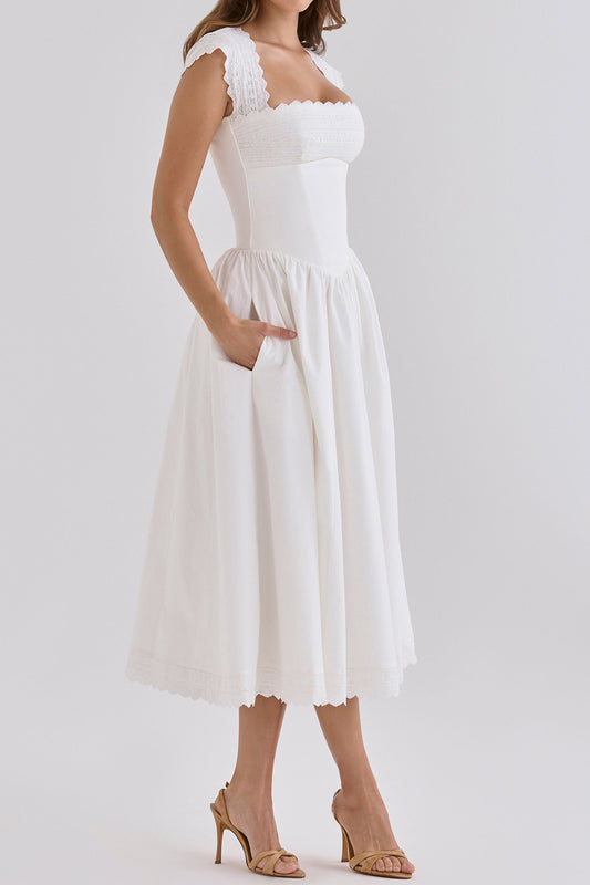 Scallop Neck Corset A-Line Midi Dress
