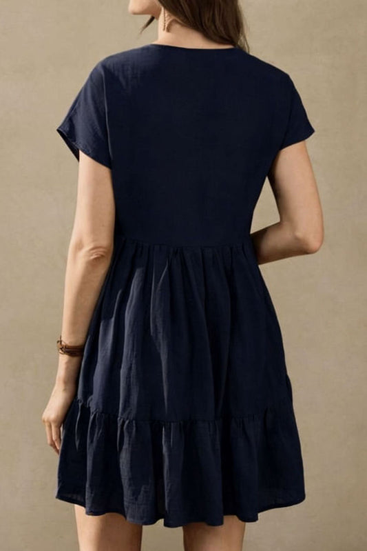 French Vintage Embroidered V-Neck Dress