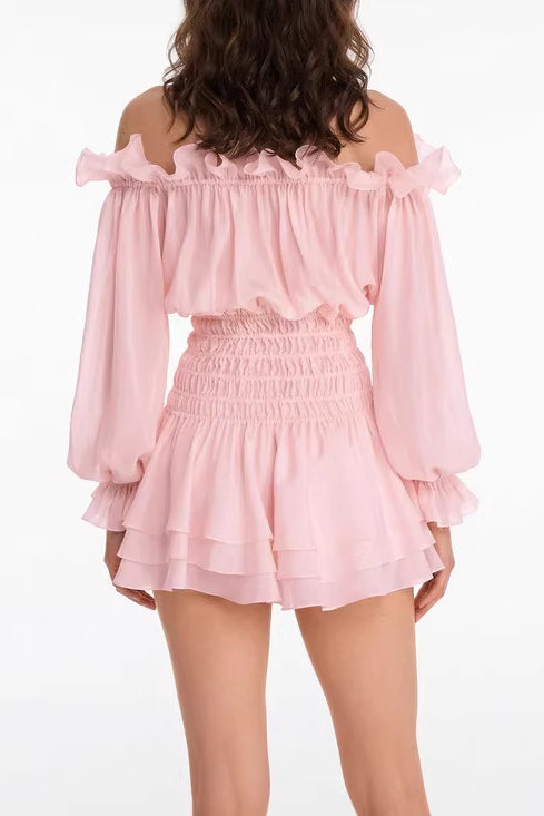Fashionable Elegant One-Shoulder Dress with Ruffle Waist Trim