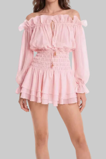 Fashionable Elegant One-Shoulder Dress with Ruffle Waist Trim