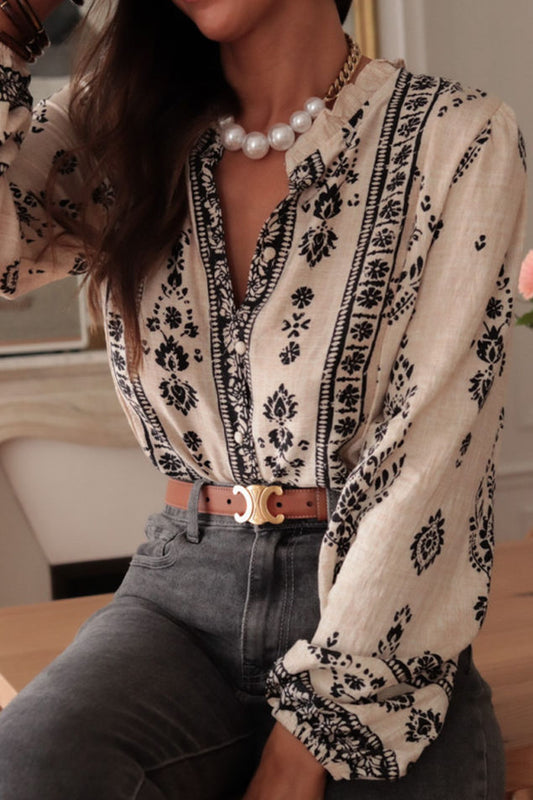 French Chic Noble Dame Linen-Cotton Long-Sleeve Shirt