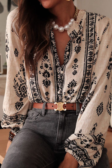 French Chic Noble Dame Linen-Cotton Long-Sleeve Shirt