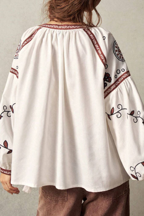 Floral Embroidery Spring and Autumn Loose Top for Women
