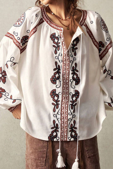 Floral Embroidery Spring and Autumn Loose Top for Women