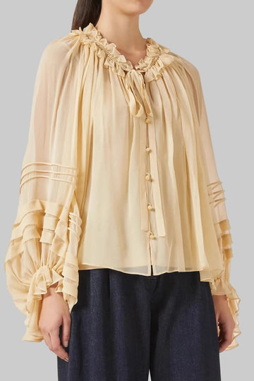 Chiffon Thin Long-Sleeve Tie-Waist Versatile Workwear Top