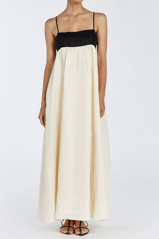 Casual Lazy Spliced Cotton Linen Slip Dress