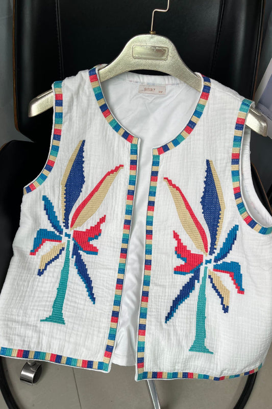 Harness Vest Coconut Tree Heavy Embroidery Bohemian Ethnic Style Top
