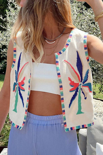 Harness Vest Coconut Tree Heavy Embroidery Bohemian Ethnic Style Top