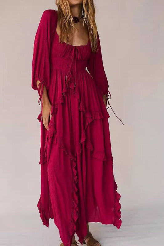 Fashion Sexy Dress Deep V Lace Hollow Out Beach Dress
