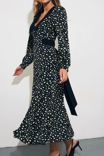 French Elegant Floral Tea-Length Long Dress