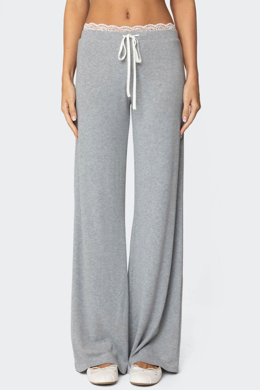 Draped Loose Lace Trimmed Long Pants