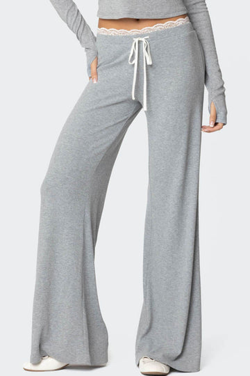 Draped Loose Lace Trimmed Long Pants