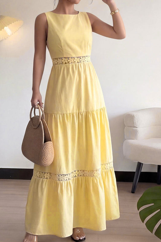 Elegant Sleeveless Tie Solid Color Long Dress