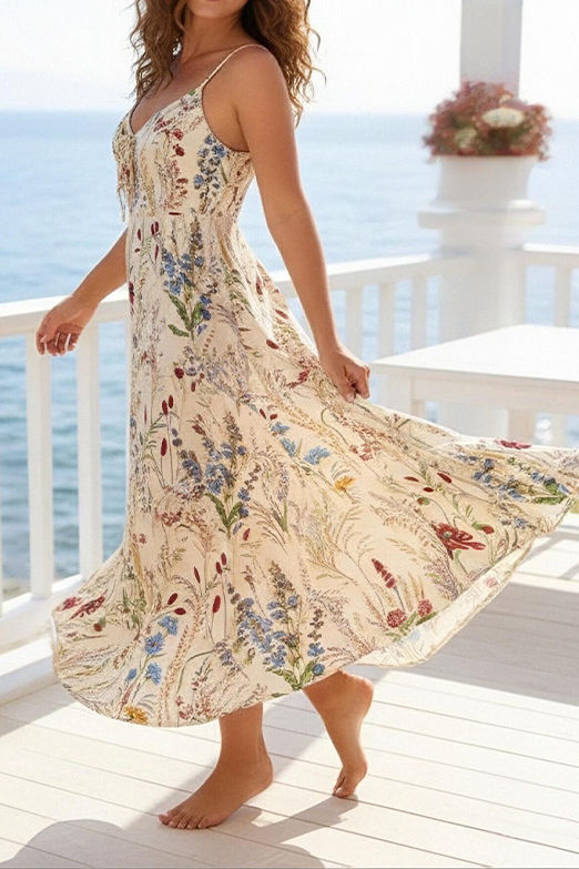 Elegant Botanical Printed Slip Dress