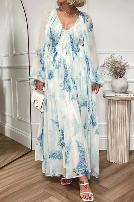 Jungle Inspired Natural Style Ruffled Shirred Cinched Drawstring Chiffon Dress