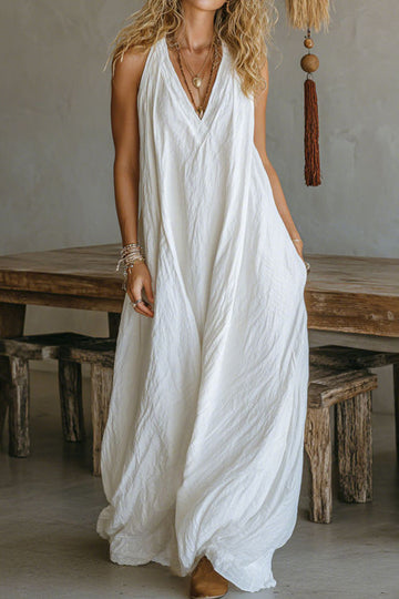 Casual Sleeveless Loose Pocket Long Dress For Women