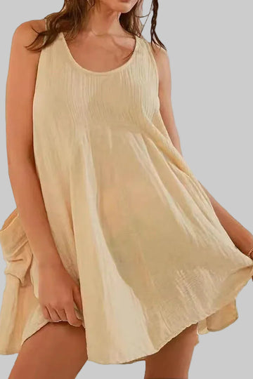 Casual Vacation Style Solid Color Spliced Pocket Tank Dress