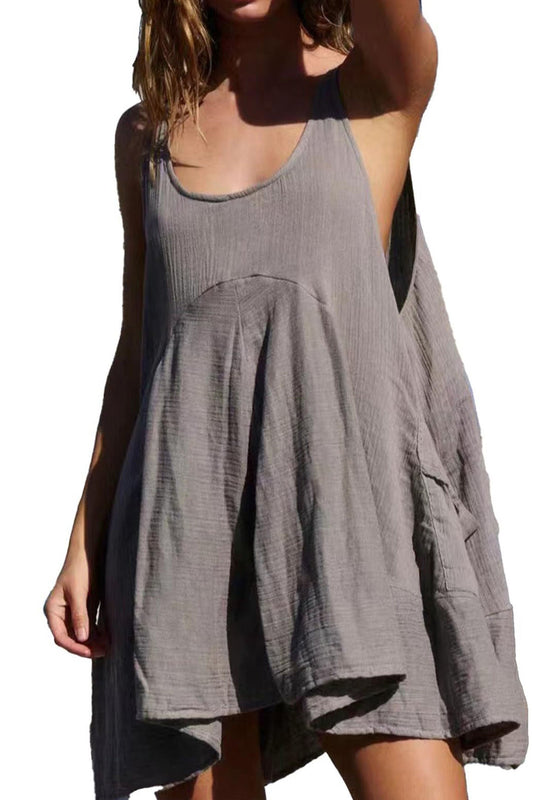 Casual Vacation Style Solid Color Spliced Pocket Tank Dress