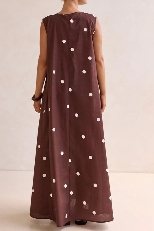 Polka Dot Printed U-Neck Swing Loose Plus Size Sleeveless Maxi Dress