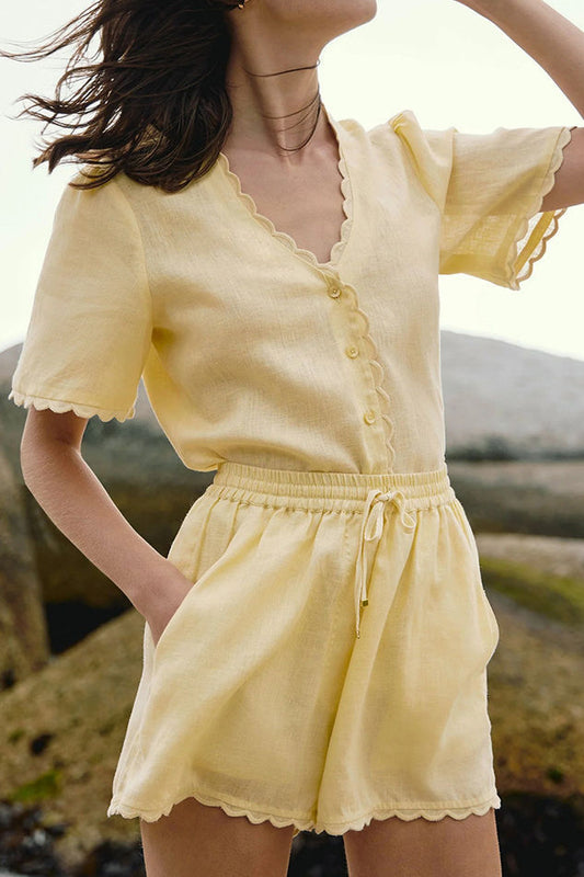 Summer V-Neck Short Sleeve Tie Shorts Two-Piece Set