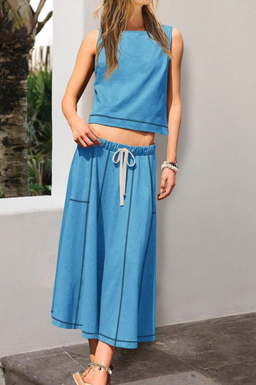 Sleeveless Tank Pocket Skirt Two Piece Set