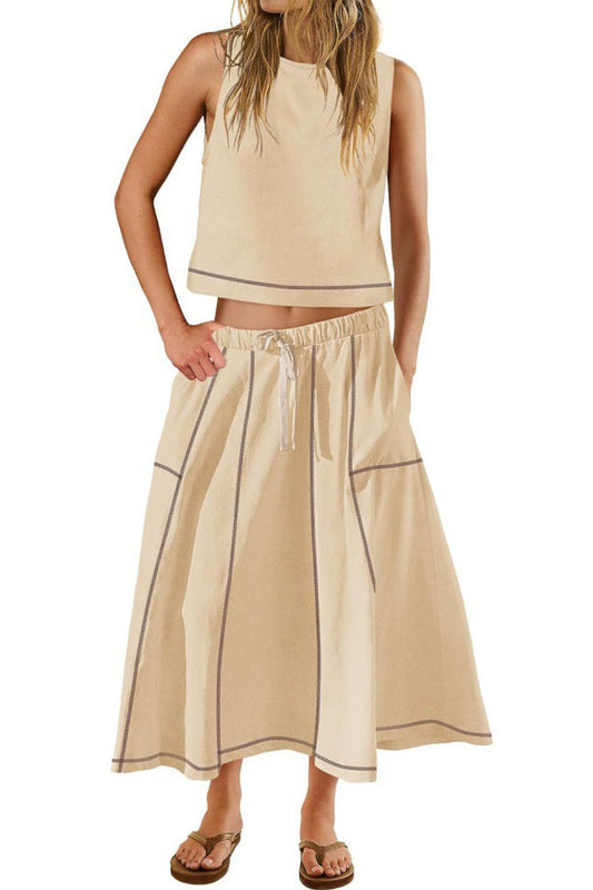 Sleeveless Tank Pocket Skirt Two Piece Set