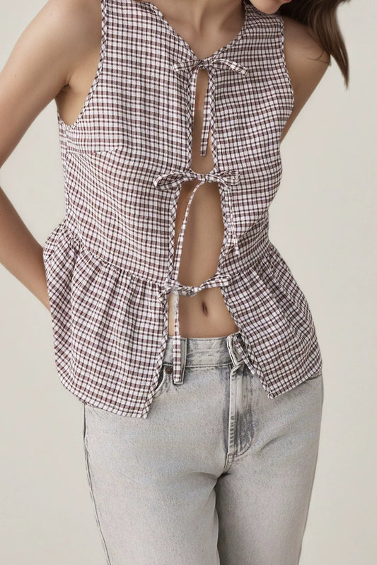 Front Center Lace Up Hollow Out Waist Slimming Tank Top