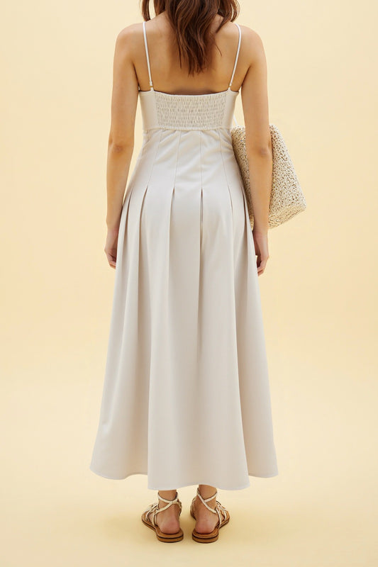 Off The Shoulder Sleeveless Cinched Waist Flared Solid Color Midi Slip Dress
