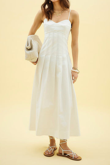 Off The Shoulder Sleeveless Cinched Waist Flared Solid Color Midi Slip Dress
