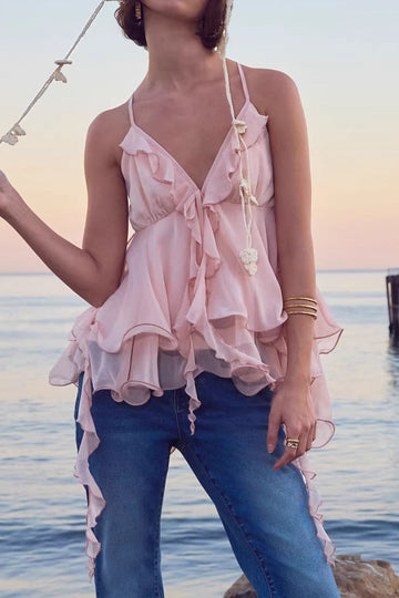 Ruffle Hem Summer Beach Vacation Off Shoulder Strapless Wrap Top